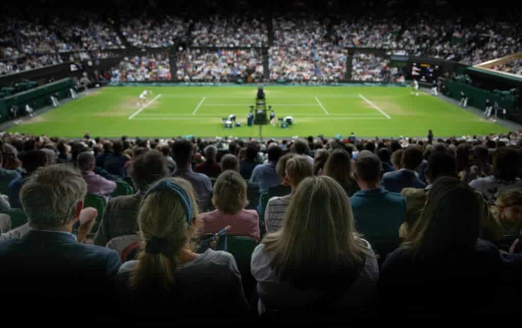 558036 Spectators watch the match between Carlos Alcaraz (ESP) and Daniil Medvedev in the semi-final of the Gentlemen's Singles on Centre Court at The Championships 2023. Held at The All England Lawn Tennis Club, Wimbledon. Day 12 Friday 14/07/2023. Credit: AELTC/Jonathan Nackstrand
